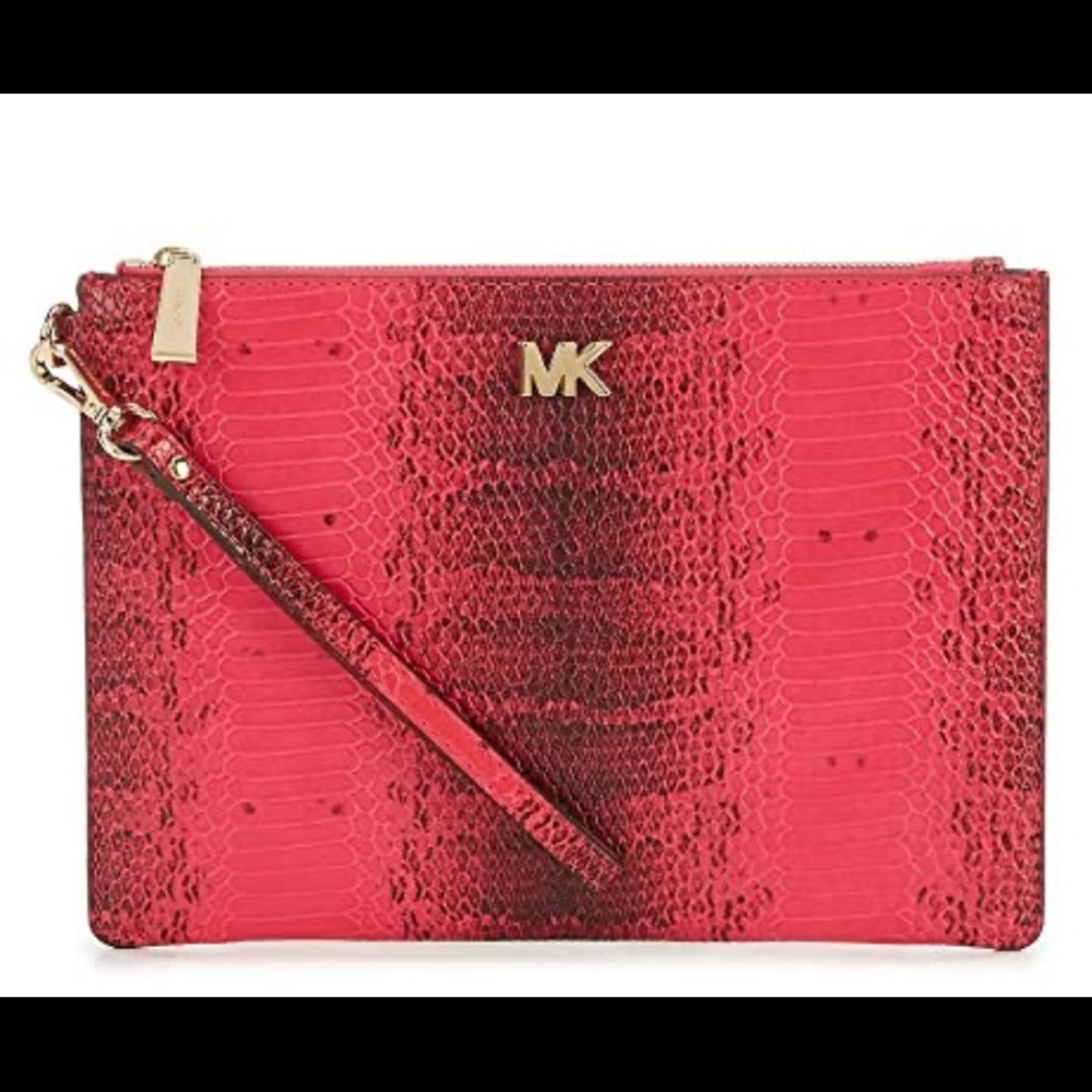 Michael Kors Snake-Embossed Zip Pouch Pink